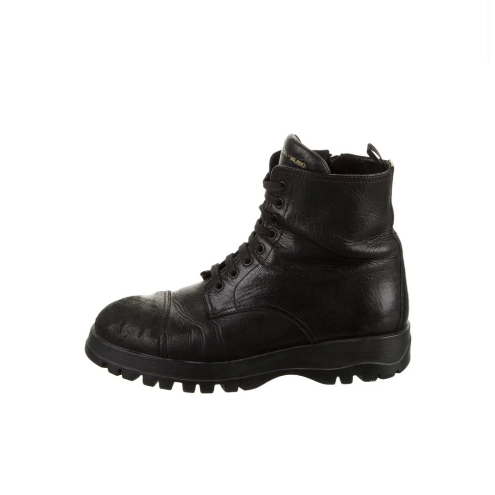 Authentic Prada Black Leather Combat-Style Lace-Up Boots - Picture 3 of 6